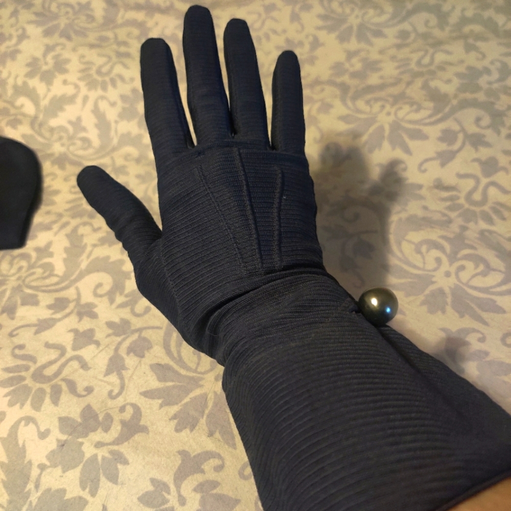 Vintage long navy blue fabric gloves